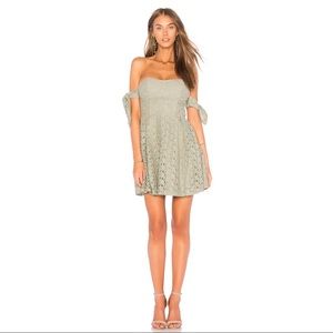 NWT JOA Los Angeles Revolve olive lace off shoulder mini dress